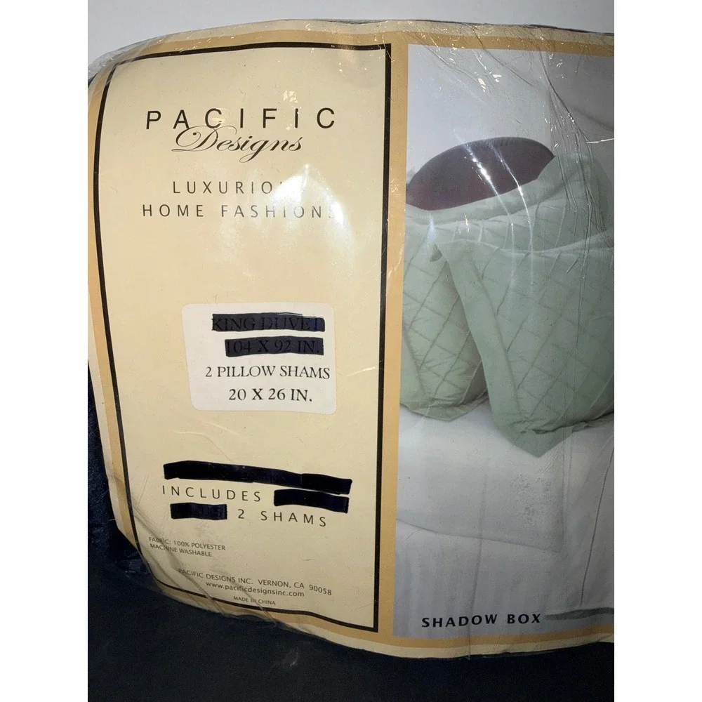 Pacific Designs Shadow Box King Pillow Shams Set Navy Blue Quilted 3pc NEW
